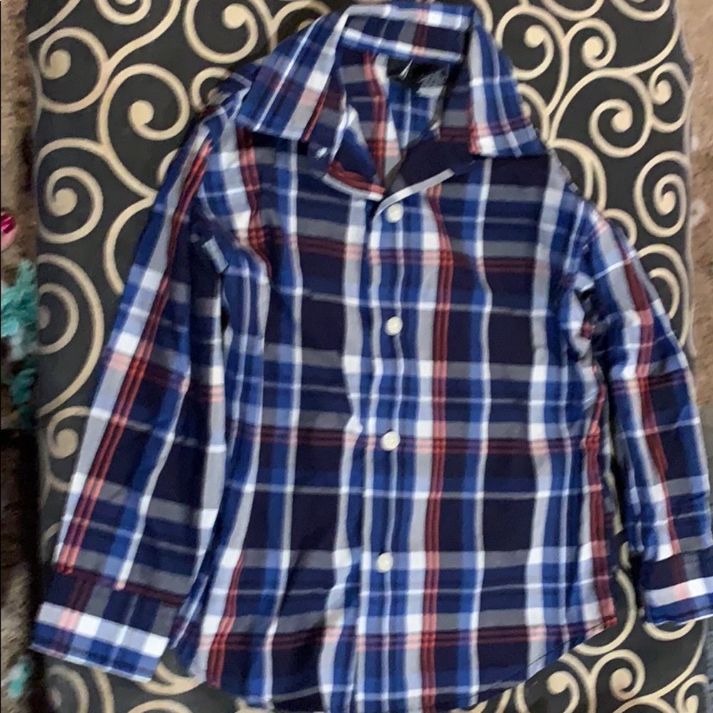 Nautica Blue, Orange & White Plaid Button Down